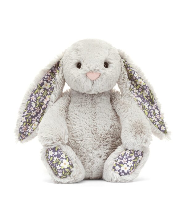 JCDB2630018-08_2 JELLYCAT 灰銀花漾兔子側面,顯示 31cm 完整身形比例與蓬鬆質感