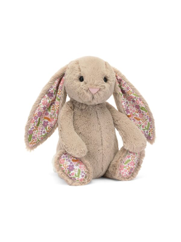 JCDB2630018-81_1-uni 英國 JELLYCAT 米色花漾兔子絨毛娃娃正面,約31cm,柔軟蓬鬆米褐色絨毛與垂耳設計