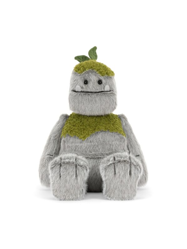 JCDB2630019-08_1-uni 英國 JELLYCAT Rockleton 灰色絨毛娃娃正面,展示珠狀眼睛與露齒笑容