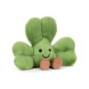 JCDB2630020-55_1-uni 英國 JELLYCAT Amuseables Siofra Shamrock 三葉草絨毛娃娃正面,翠綠柔軟絨毛搭配咧嘴笑臉