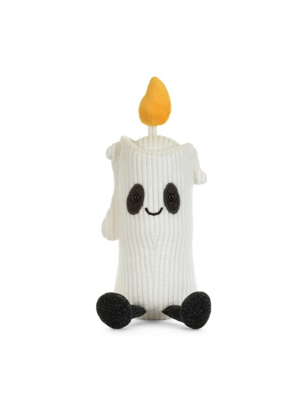 JCDB2630026-00_1-uni JELLYCAT Amuseables Flickerty Candle 閃爍蠟燭絨毛娃娃正面全景,白色蠟燭造型搭配柔和火焰細節