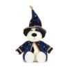 JCDB2630028-69_1-uni 英國 JELLYCAT Rufferty 小狗巫師藍色絨毛娃娃正面全身,身披天鵝絨斗篷與閃星巫師帽