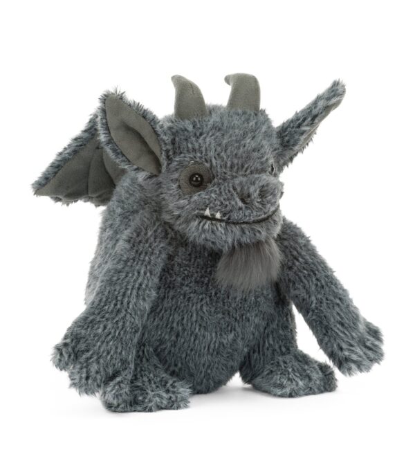 JCDB2630029-08_2 JELLYCAT Growlston Gargoyle 側面角度,呈現圓滾身形與灰色柔軟絨毛細節