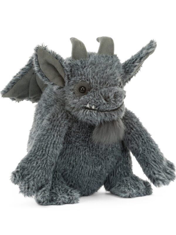JELLYCAT Growlston Gargoyle 側面角度,呈現圓滾身形與灰色柔軟絨毛細節