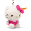 SFAK2630001-00_2 STEIFF x Hello Kitty 吊飾側面角度,呈現 10cm 尺寸比例與柔軟毛絨質感