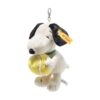 SFAK2630002-00_1-uni STEIFF × Snoopy 網球史努比絨毛吊飾正面,白色絨毛娃娃手持網球,配不銹鋼耳釦