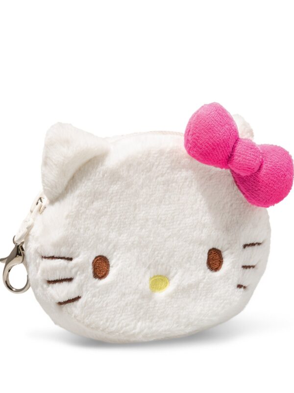 Steiff x Hello Kitty 毛絨小包側面角度,展示立體 Hello Kitty 輪廓與精緻縫線工藝