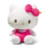 SFDB2630002-00_1-uni STEIFF x Hello Kitty 30cm 聯名絨毛娃娃正面全身,穿著粉紅蝴蝶結與玫瑰色服裝