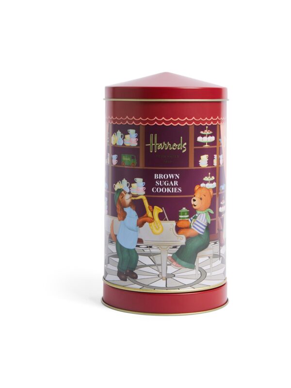 HDFB2630002-18_1-uni 英國 Harrods 紅糖燕麥餅乾禮盒正面,紅色精緻罐裝外觀,175g 英式茶點包裝