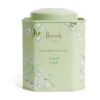 HDFT2630001-52_1-uni 英國 Harrods 好運慶典綠茶散裝茶葉禮罐正面,粉綠色金屬圓罐印有品牌標誌