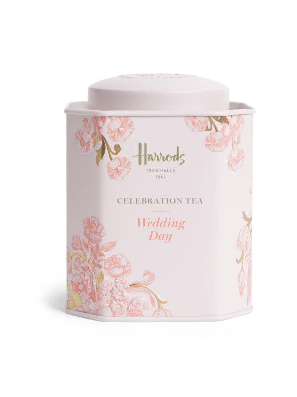 HDFT2630003-11_1-uni 英國 Harrods 婚禮慶典散裝茶葉禮罐正面,粉色花卉圖案 Food Halls 專屬茶罐