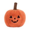 JCDB2630033-24_1-uni-2 英國 JELLYCAT Ooky Jack O Lantern 橘色南瓜燈絨毛娃娃正面,展示刺繡表情細節