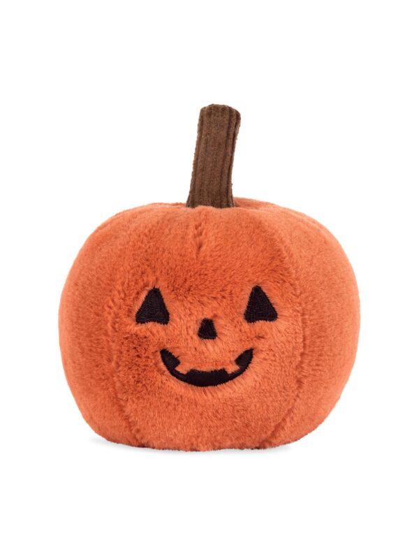 JCDB2630033-24_1-uni-2 英國 JELLYCAT Ooky Jack O Lantern 橘色南瓜燈絨毛娃娃正面,展示刺繡表情細節