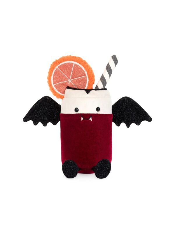 JCDB2630035-76_1-uni JELLYCAT Amuseables Vampop Drink 萬聖節吸血鬼飲料絨毛娃娃正面,深紫色杯身搭配刺繡吸血鬼表情