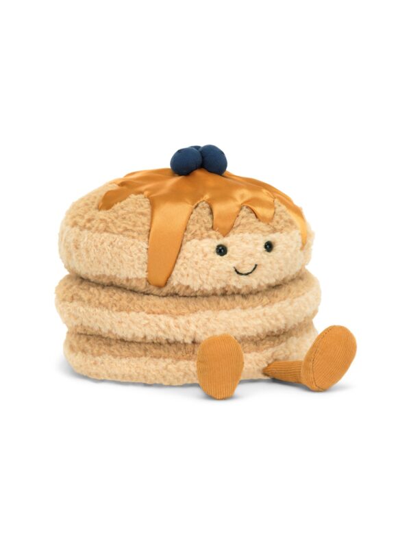 JCDB2630037-82_1-uni JELLYCAT Amuseables Fran Pancakes 煎餅絨毛娃娃正面,三層金黃煎餅造型搭配藍莓與糖漿細節