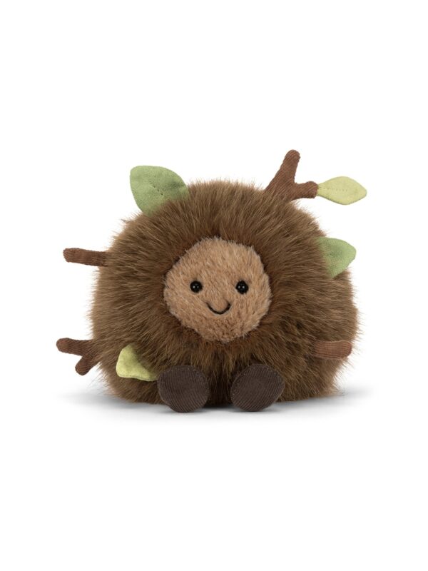 JCDB2630040-88_1-uni 英國 JELLYCAT Amuseables Mulshi 森林地板娃娃正面,棕色人造毛皮搭配樹枝落葉裝飾