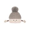 JCDB2630048-82_1-uni 英國 Jellycat Amuseables Pomilly Hat 棕色針織毛球帽絨毛娃娃正面全貌,頭頂人造皮草毛球清晰可見