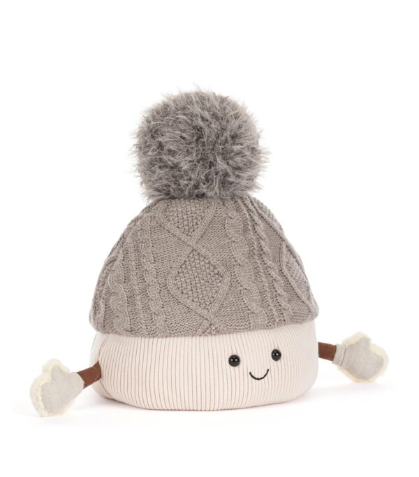 JCDB2630048-82_3 Jellycat Pomilly Hat 側面角度,呈現燈芯絨手臂與毛茸茸連指手套細節