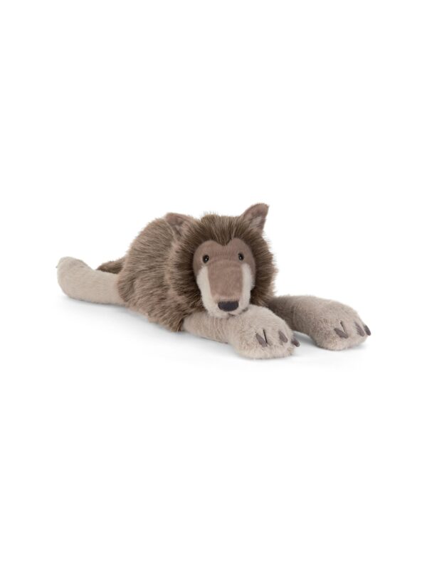 JCDB2630052-85_1-uni 英國 JELLYCAT Ulrich Wolf 烏爾里希狼絨毛娃娃正面,展示斑駁棕色絨毛與溫和微笑