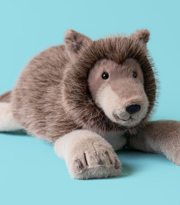 JCDB2630052-85_2 JELLYCAT Ulrich Wolf 側面角度,呈現仿麂皮質感爪墊細節