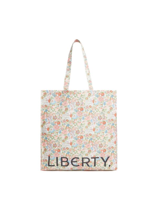 LYBB2632001-12_1-uni-4 Liberty London Elysian Day 粉紅碎花棉質托特包正面,展示完整花卉印花與品牌標識