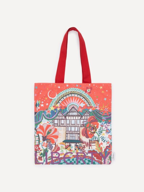 Liberty London 手提袋側面與提把細節,展現棉帆布質感與雙提把設計
