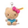 SFAK2630003-82_1-uni STEIFF × Hello Kitty 焦糖色聯名絨毛包包吊飾正面,展示不鏽鋼耳部鈕扣與俏皮造型