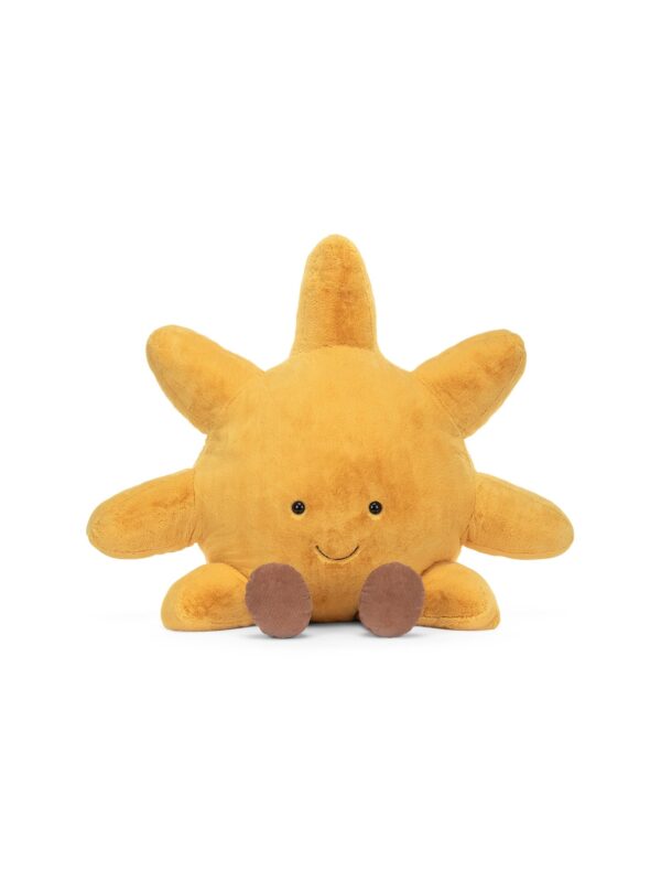 JCDB2640002-34_1-uni JELLYCAT Amuseable Sun 超巨大太陽公公絨毛娃娃正面,金黃色外層搭配刺繡笑臉,尺寸約 110cm