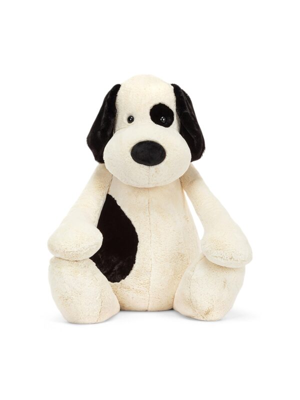JCDB2640004-00_1-uni 英國 JELLYCAT Gigantic Bashful Puppy 超巨型害羞小狗絨毛娃娃全身正面,白色斑點皮毛與閃亮大眼,高度達 138cm